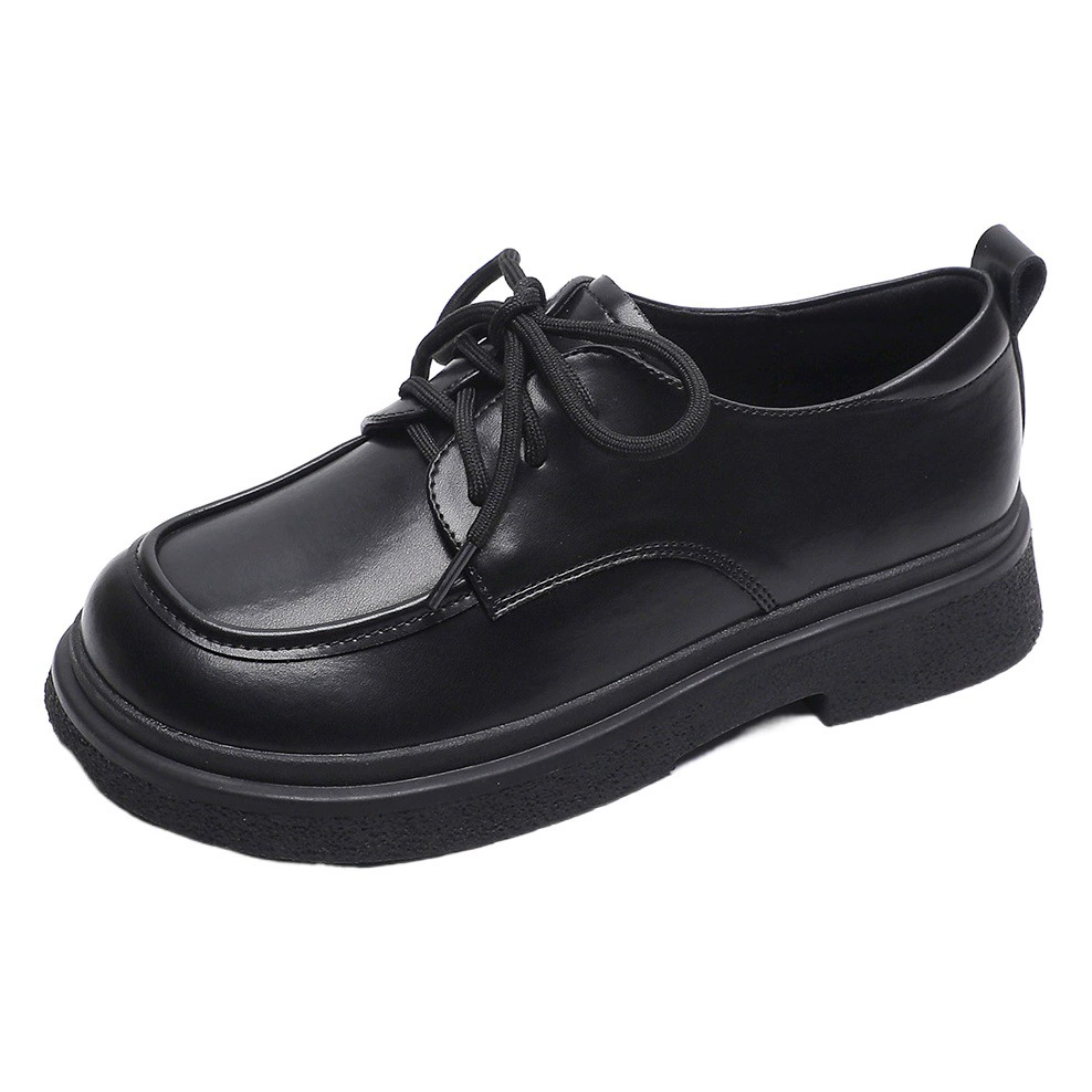 Weiwei Girl 6826-2 черные кожаные туфли на шнуровке, женские лоферы на толстой подошве в стиле преппи, туфли на мягкой подошве в стиле ретро