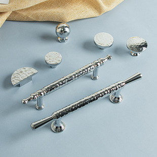 Spot French Handle Accessible Luxury Handmade Hammered Bright Chrome Cabinet Door High-End Brass Bright Silver Cabinet Drawer Handle