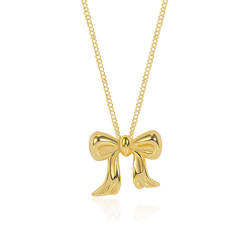 South Korea Dongdaemun 925 sterling silver bow necklace women's light luxury ins niche versatile bestie clavicle chain Xiaohongshu