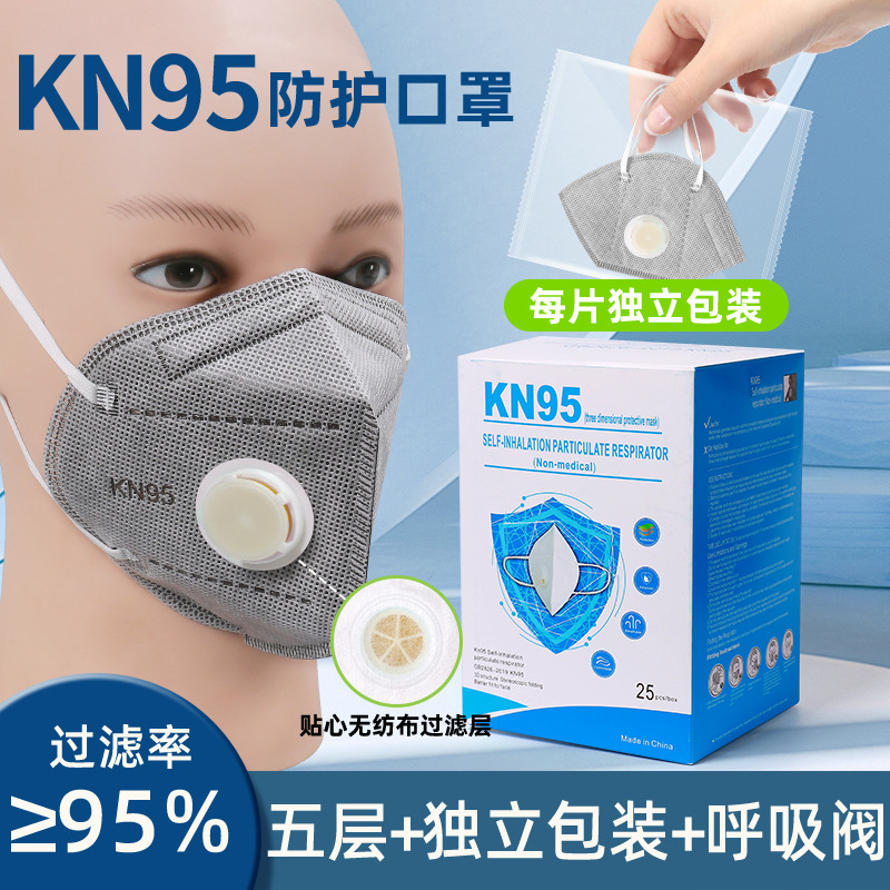 KN95 five-layer gray [with breathing valve] independent package (boxed)