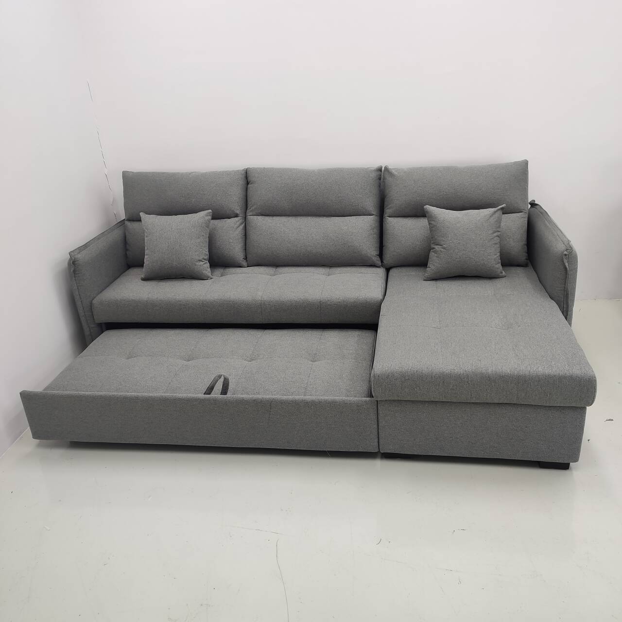 Sofá de esquina de la sala de estar moderna y simple, cama de tela de algodón y lino, almacenamiento multifuncional, sofá de doble propósito push-pull