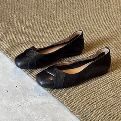 羊皮版~-小众复古浅口百搭平底鞋女简约设计一脚蹬真皮通勤小单鞋