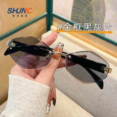 定制新款无框太阳镜女 欧美时尚多边形切边墨镜网红ins菱形太阳镜