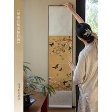新中式卷轴挂画客厅背景墙古画中古风壁画长条竖版法式复古装饰画