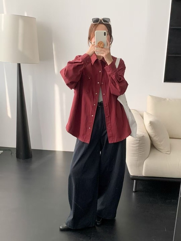 2025新款简约百搭纯色翻领衬衫日常叠穿舒适通勤长袖外套女ZWT|undefined