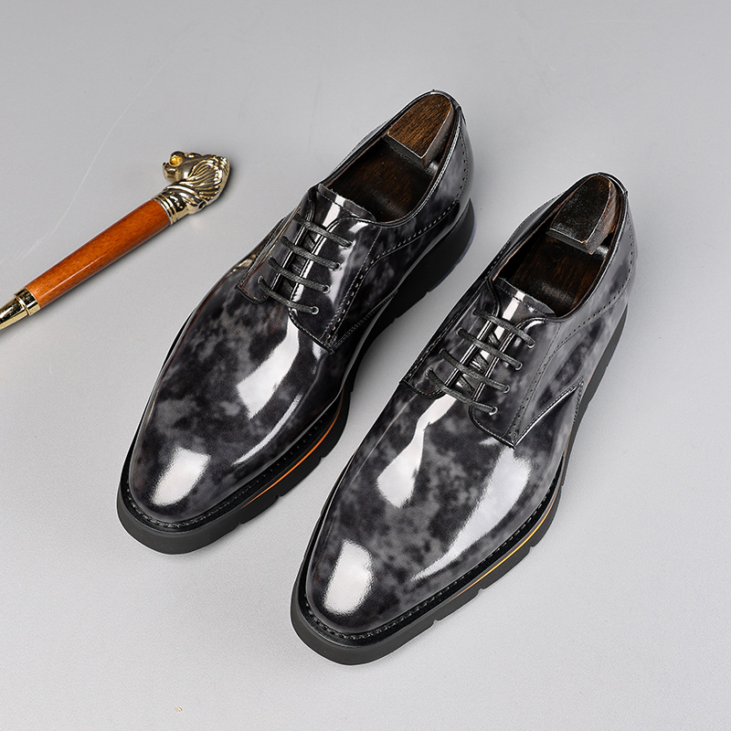 2025新款男式双色厚底皮鞋圆头英伦时尚休闲单鞋韩版手工正装皮鞋