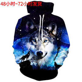 Galaxy Wolf 3D Print Long Sleeve Hooded Pullover for Adults