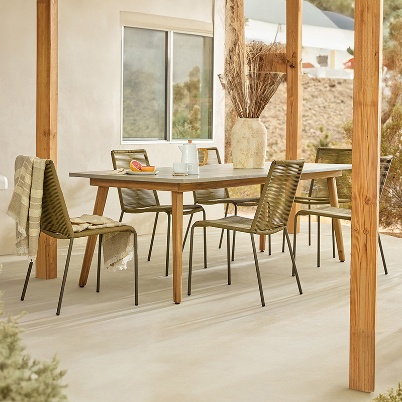 Mesas y sillas para patio exterior, terraza de jardín, mesa larga sencilla, mesa impermeable y resistente al sol para hoteles, villas y resorts.