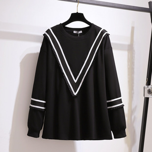 chubby girl loose pullover plus fat increase sweater long sleeve belly slim coat 2023 autumn new plus size women's clothing