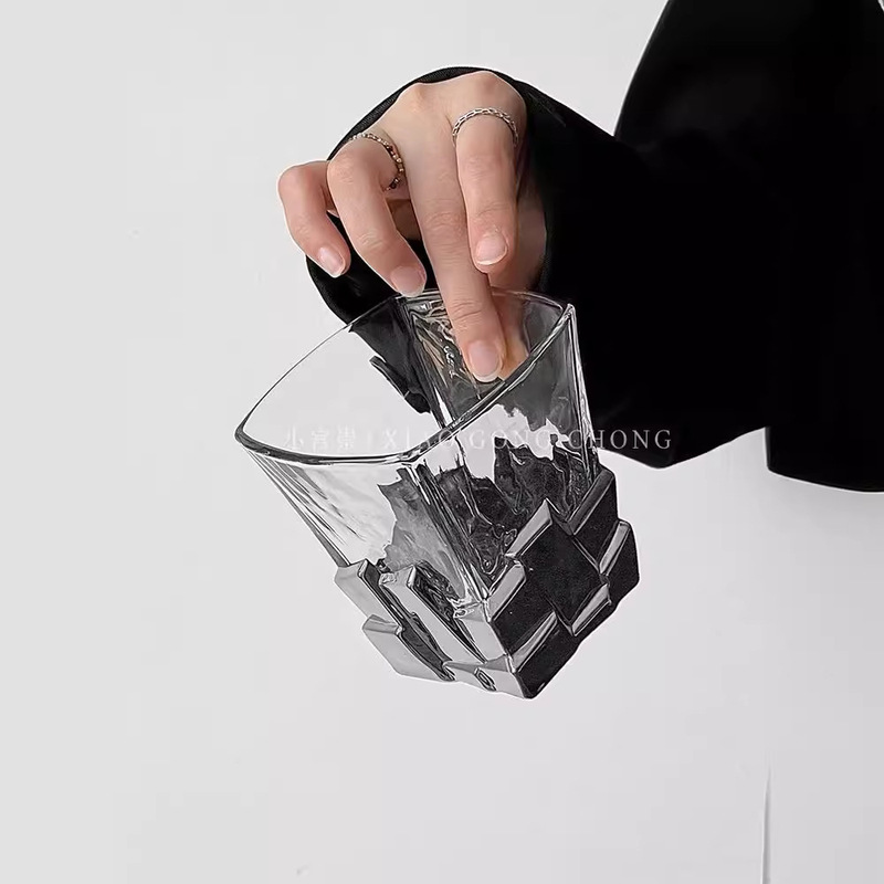 Space Silver Ice Cube Cup artistic sense limited wine glass creative light luxury glass High Sense water cup whiskey Cup Space Silver Ice Cube Cup artistic sense limited wine glass creative light luxury glass High Sense water cup whiskey Cup