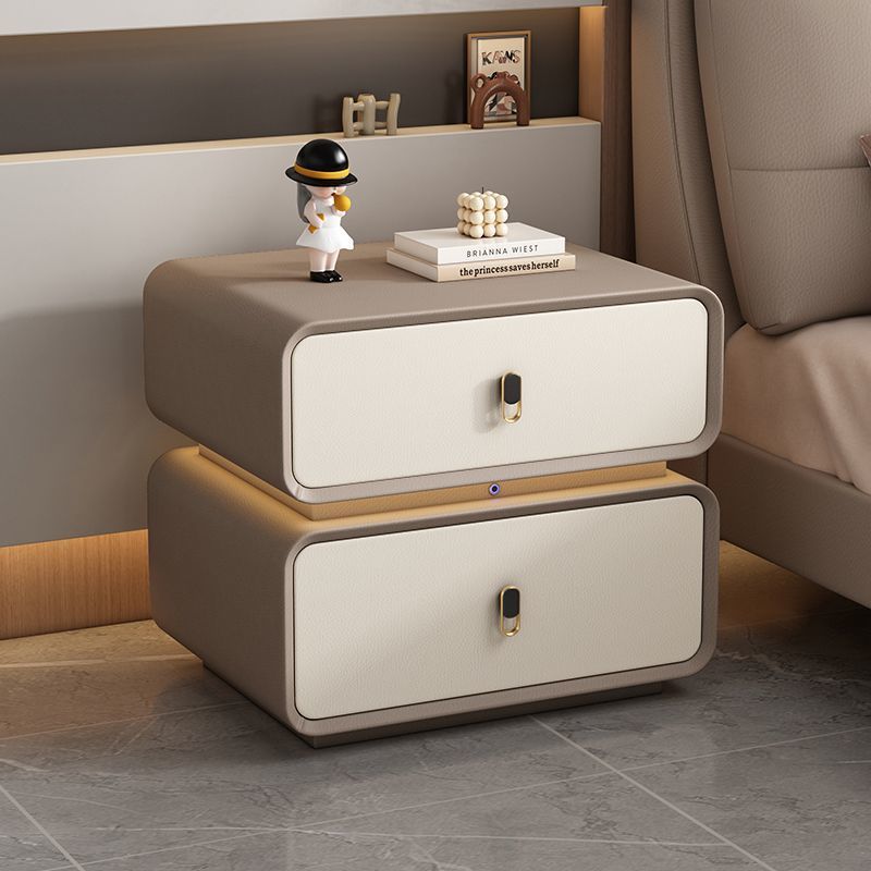 High-End Solid Wood Light Luxury Simple Cream Modern Home Leather Bedroom Installation-Free Small Storage Bedside Table