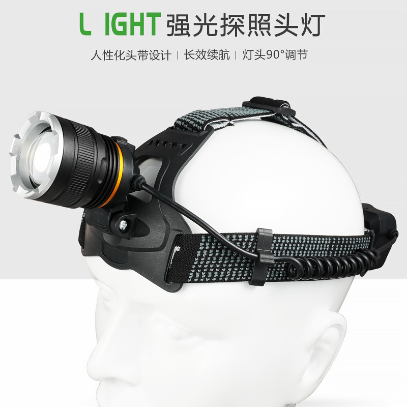 Faro P50 al aire libre transfronterizo de larga resistencia de aleación de aluminio enfoque telescópico de carga USB lámpara de pesca montada en la cabeza lámpara de minero