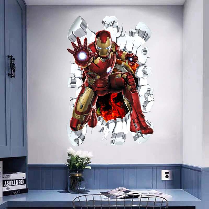 Marvel настенная наклейка Мстители 3d стерео обои для мальчиков детская спальня стикер стены украшения Капитан Америка самоклеящийся