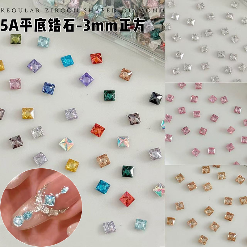 Square zircon nail art rhinestones, trendy sparkling white square rhinestones, flat-bottomed irregular-shaped rhinestones, materials and accessories for press-on nails Square zircon nail art rhinestones, trendy sparkling white square rhinestones, flat-bottomed irregular-shaped rhinestones, materials and accessories for press-on nails