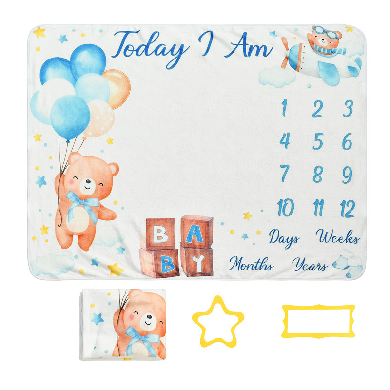 Manta de franela con estampado digital personalizado del fabricante, manta de fotografía para el crecimiento del bebé en su primer mes y 100 días