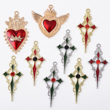 DIY合金配件饰品手作项链耳饰吊坠菱形镶钻十字架爱心翅膀diy配件
