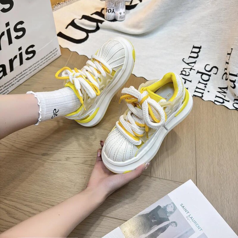 Thick-Soled Trendy Women's Shoes 2026 Spring and Autumn New Designer Style Niche Color-Blocking Shell Shoes Versatile Casual Sneakers Trendy Thick-Soled Trendy Women's Shoes 2026 Spring and Autumn New Designer Style Niche Color-Blocking Shell Shoes Versatile Casual Sneakers Trendy