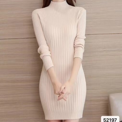 Autumn and Winter mid-length half turtleneck sweater dress women's inner Slim bottoming sweater hip skirt temperament