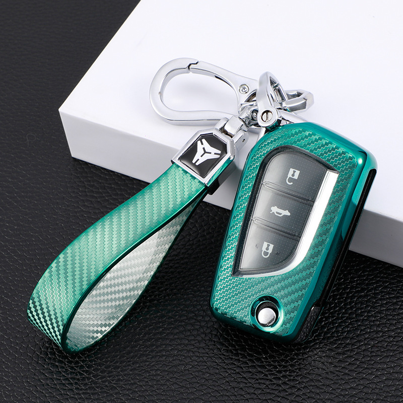 녹색 + 탄소 섬유 패턴 키 체인