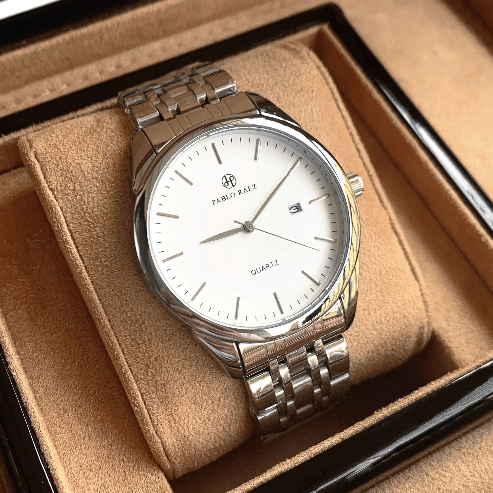 Men's Stainless Steel Business Simple Fully Automatic Electronic Leisure Quartz Watch Business Waterproof with Calendar Men's Watch Dropshipping