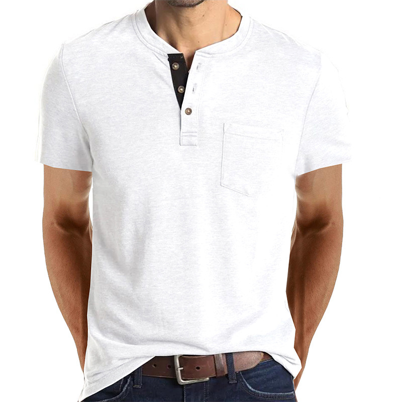Sommer Europäisches und Amerikanisches Herren-Kurzarm-T-Shirt, Herren-Bottom-Shirt, Rundhalsausschnitt, lässiges, vielseitiges Henley-Shirt_voghion.com