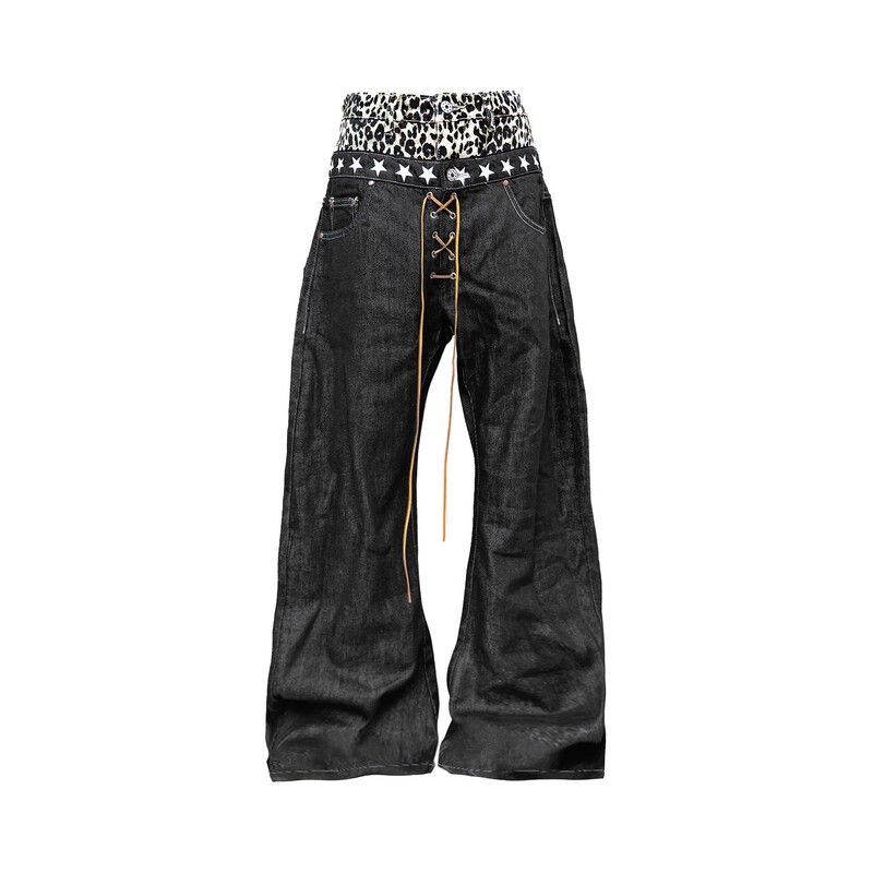 Detw 25Ss* "Leopard Print" Original Niche Double-Waist Raw Hem Scimitar Jeans with Layered Design for Men and Women