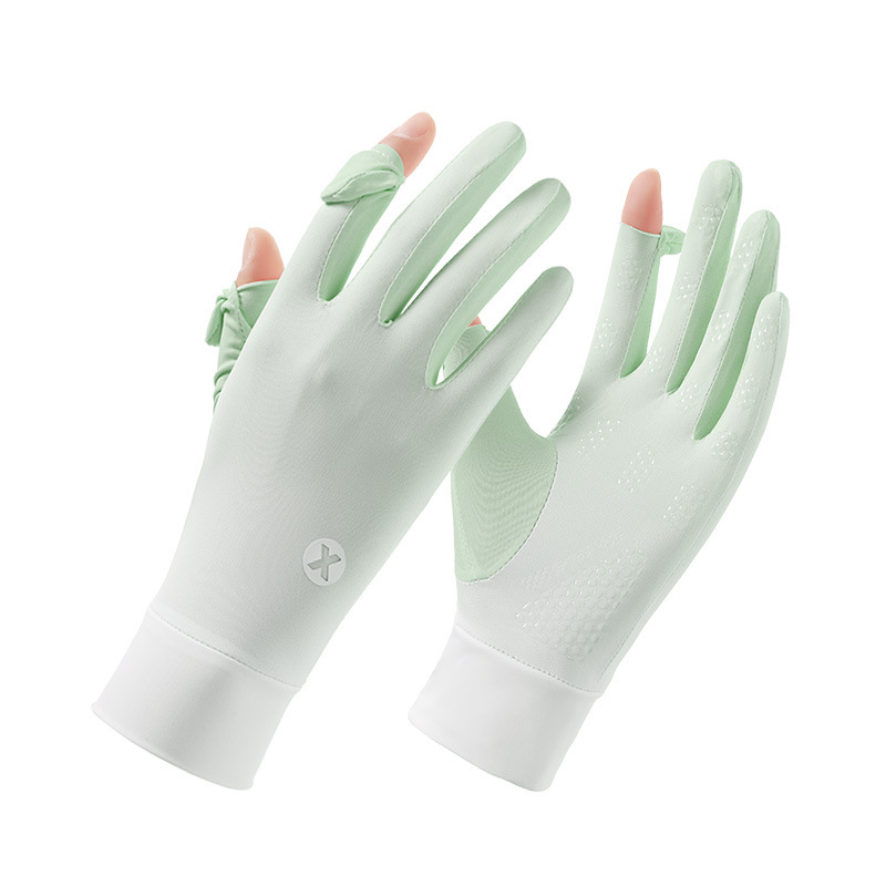 Guantes de seda de hielo delgados para mujeres de verano conduciendo al aire libre pantalla táctil de dedo completo guantes de protección solar ligeros y transpirables