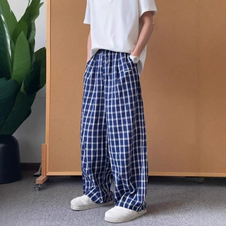 复古格子休闲裤男宽松美式高街潮牌直筒垂感防蚊裤潮流阔腿长裤子