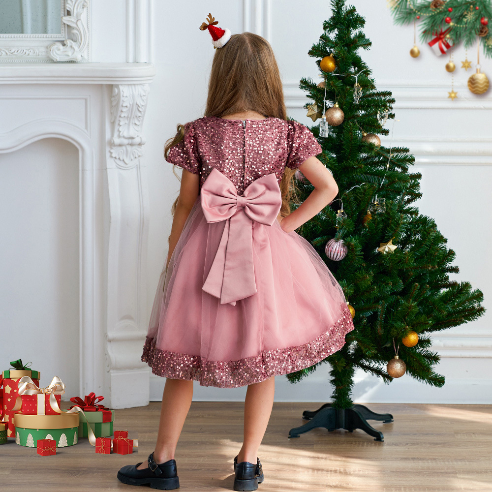 2024 Amazon nuevo vestido de los niños princesa vestido de la hermana de malla de lentejuelas pettiskirt vestido de Navidad