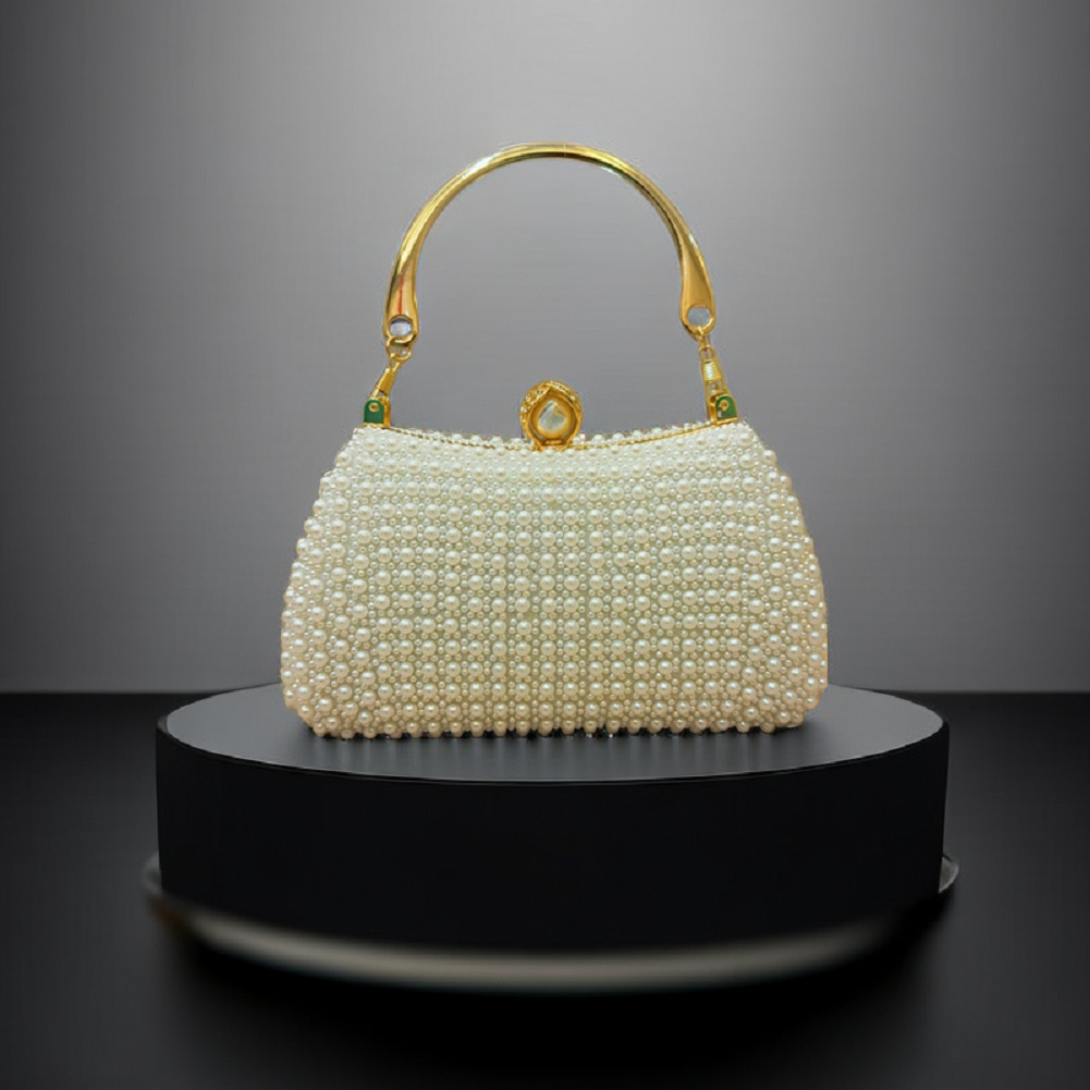 White Beige Black Polyester Solid Color Pearls Evening Bags display picture 10