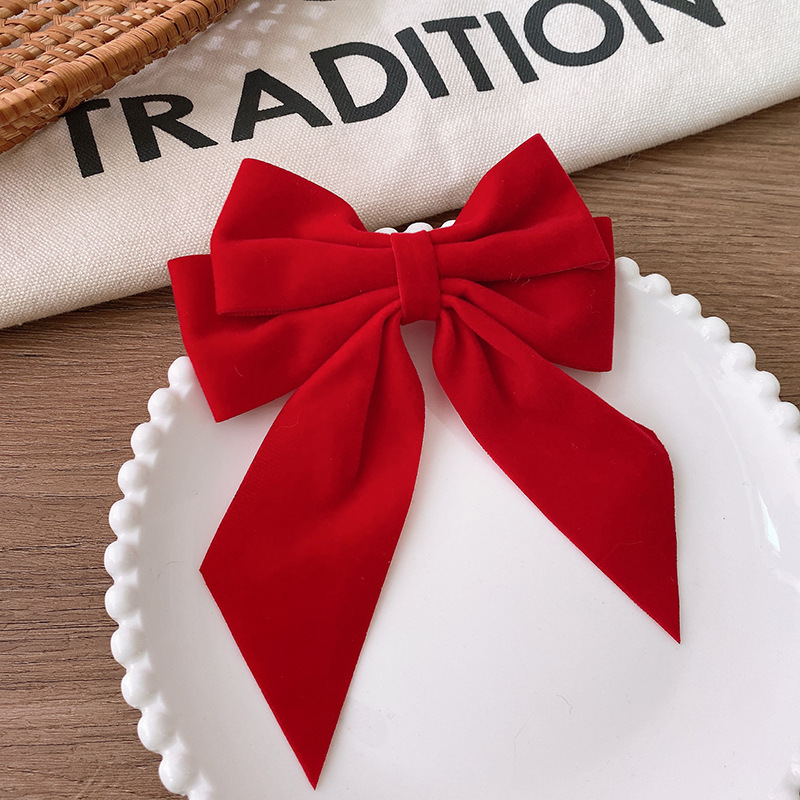 12g Weight Hair Clip Hair Accessories Type 1 Piece Quantity Party, Street Occasion Bow Knot Pattern Women's Gender Sweet Style New Year Velvet Wine Red Series Basic Solid Color Bow Barrettes Sweet Back Head Princess Children Girls' Hair Accessories 8
