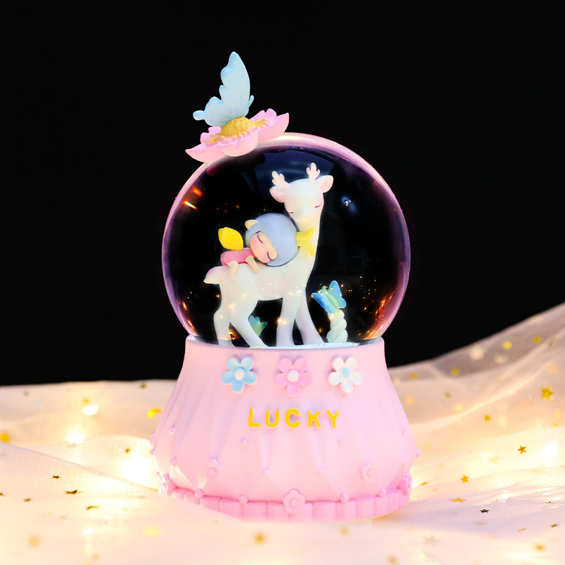 Pequeño libro rojo explosión dulce oso amarillo bola de cristal adornos luminosos giratorios caja de sonido regalos de vacaciones para niños