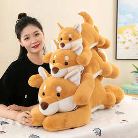 可爱趴款围脖柴犬抱枕玩偶超软床头睡枕创意仿真狗狗毛绒玩具公仔