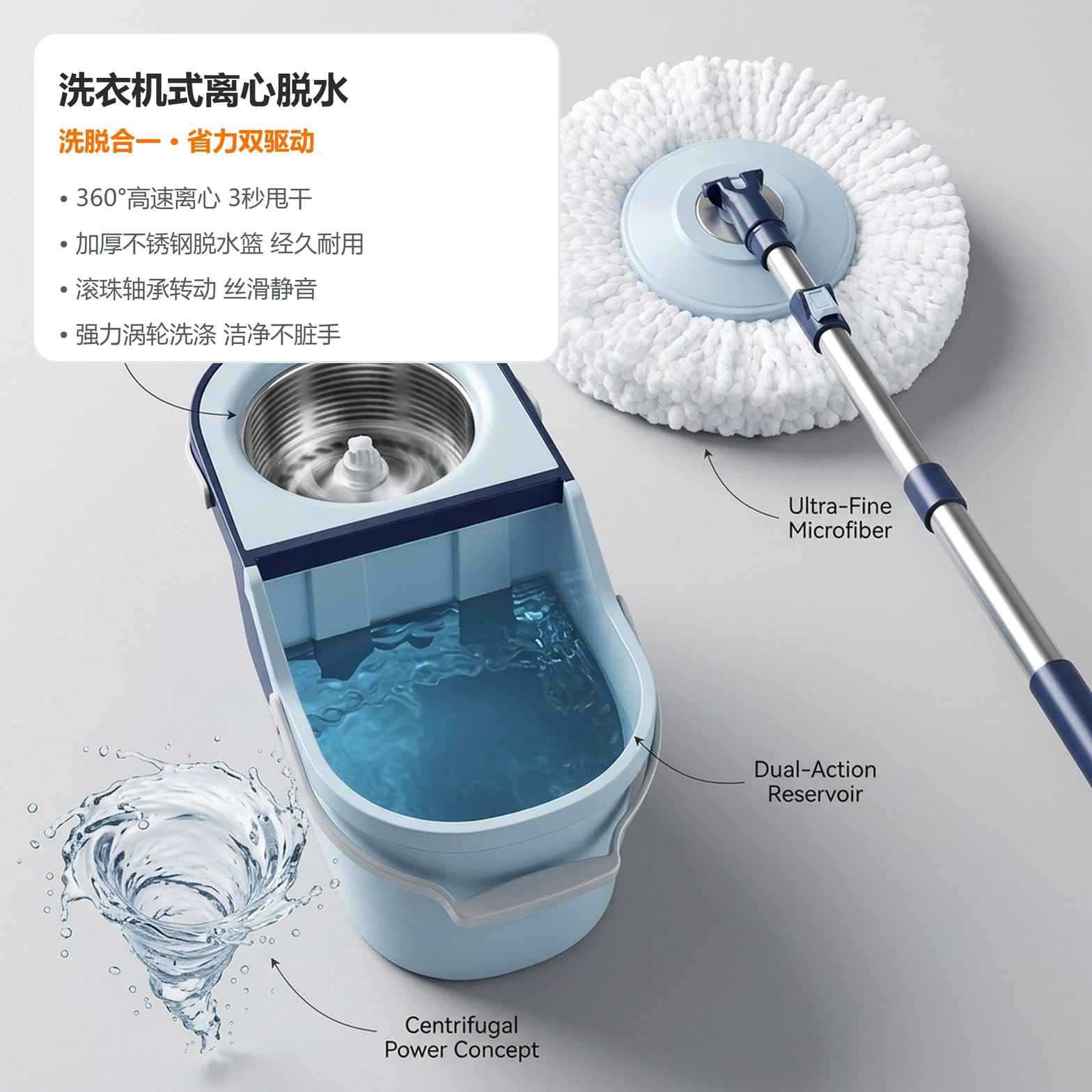 Juego de Trapeador Giratorio con Cubo Plegable de Acero Inoxidable y Microfibra para Limpieza del Hogar