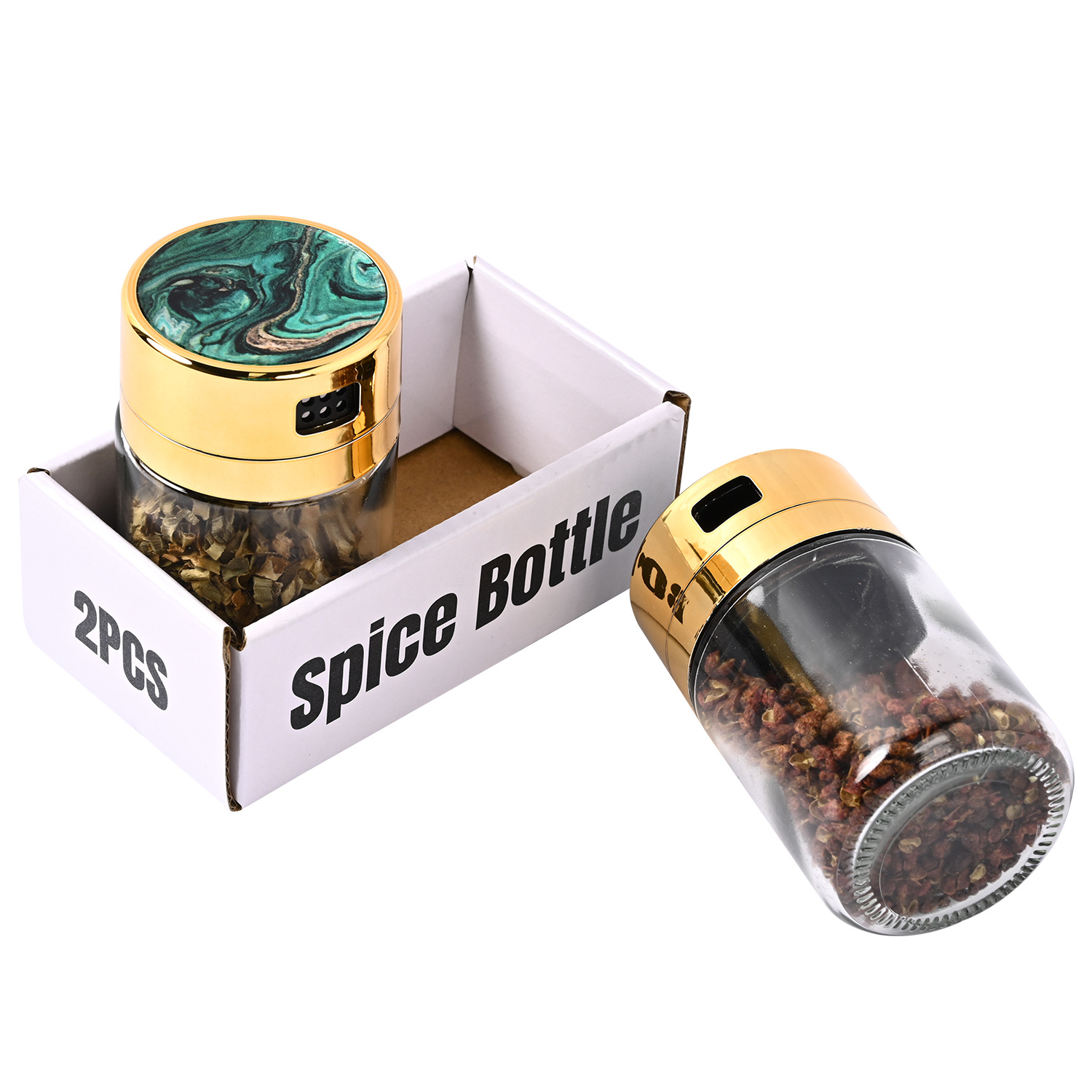 Venta caliente transfronteriza cocina de acero inoxidable Luz de lujo de vidrio condimento tarro traje hogar sellado de vidrio condimento tarro al por mayor