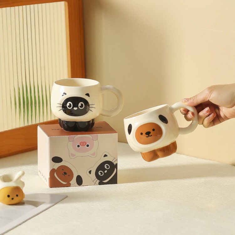 Cute ins de dibujos animados tazas de cerámica creativas tazas de café caseras tazas de cerámica de alto valor para niñas