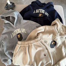 童装冬季2025儿童加绒卫衣套装带帽男童两件套保暖宝宝衣服头像厚