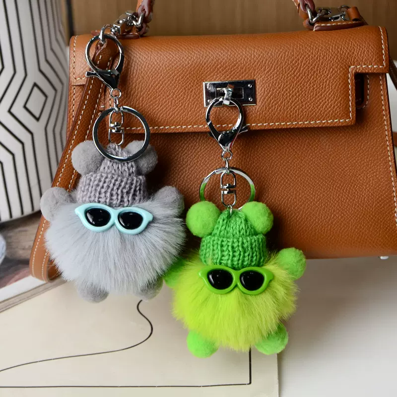 可爱卡通毛绒仿毛小煤球挂件包包挂饰酷潮汽车钥匙扣手机配饰批发