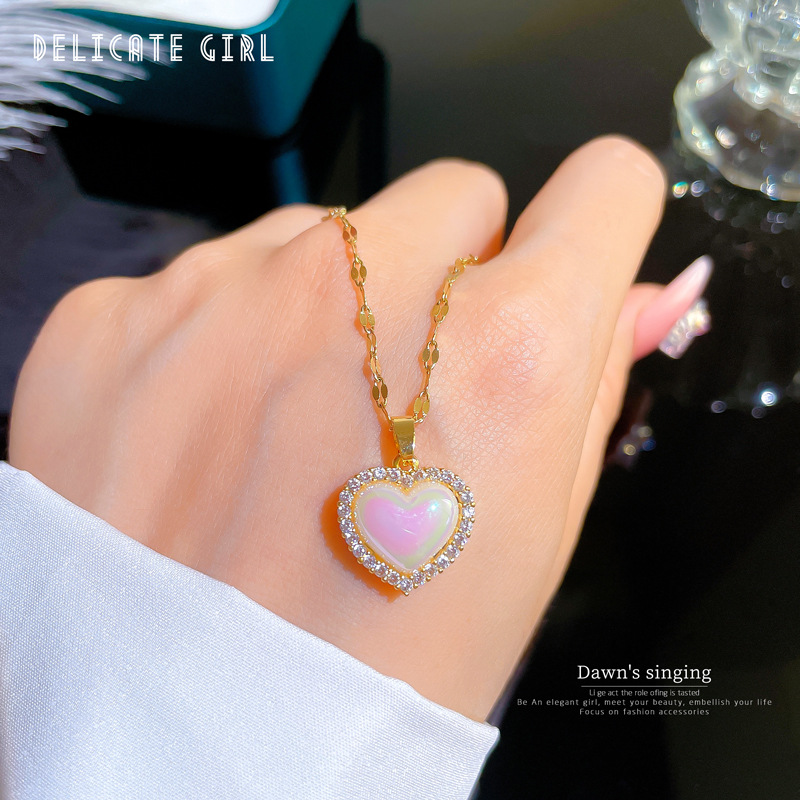 Collana con ciondolo a cuore sirena in zircone placcato oro_voghion.com