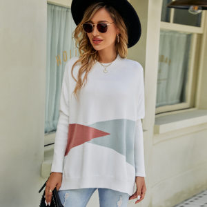 product - wholesale Loose Sweater Autumn Winter Wild round Neck Sweater Contrast Color Batwing Sleeve Pullover Sweater - 2