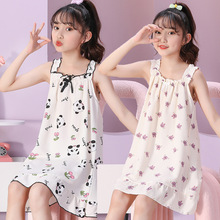 韩国新款吊带裙女童儿童睡衣夏季泡泡棉连衣裙女孩卡通家居服睡裙