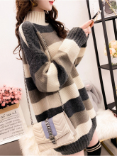 加肥加大女毛衣遮肚子半高领冬季连衣裙胖妹妹大码女装针织打底衫