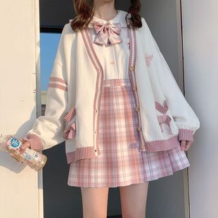 Four-Piece Suit Autumn and Winter Preppy Style Knitwear Knitwear Women's Outwear Long-Sleeved Embroidered Bow Jk Uniform