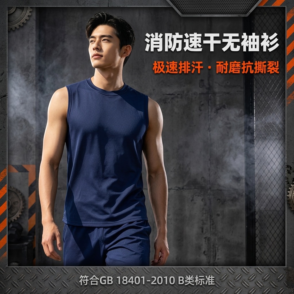 Jihua Summer Firefighter Round Neck Sleeveless Shirt, Blue Duty Vest, Quick-Dry Breathable Fitness Training Firefighter Sleeveless Shirt