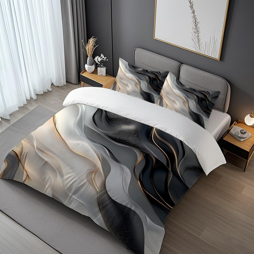 TEMU / JIT polvo oro mármol textura suave molienda impresión digital kit de colcha se puede ajustar