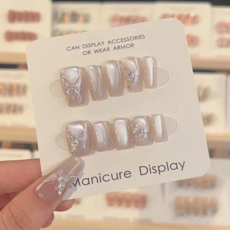Xiaodai [shangchunshan] elegant nude cat eye handmade wear nail Super White gentle detachable nail stickers