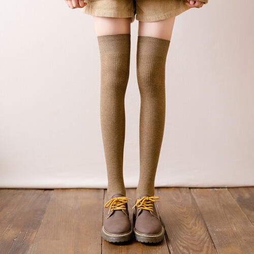 2024 Zhuji Socks Spring and Autumn New Product Double-needle Women's Over-the-Knee JK Socks Solid Color Slim Leg Ins Japanese Stockings