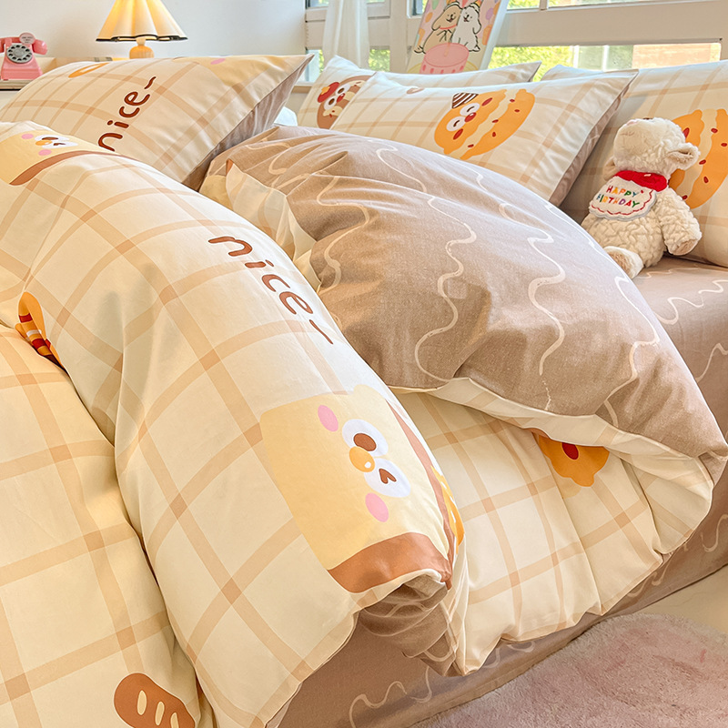 Cama de algodón cuatro piezas de sábanas de algodón cubierta dormitorio único pequeño fresco tres piezas de Nantong ropa de cama al por mayor