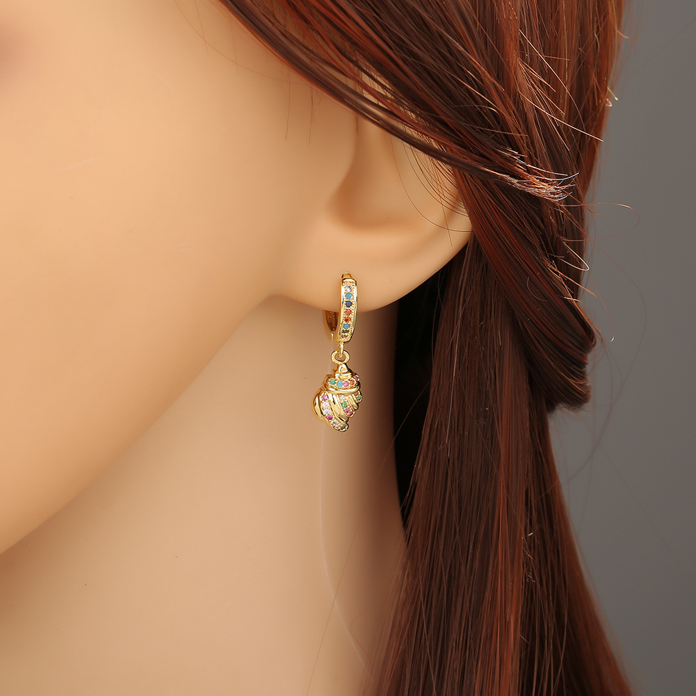 Fashion New Style Copper Color Zircon Moon Shell Wine Glass Earrings display picture 4