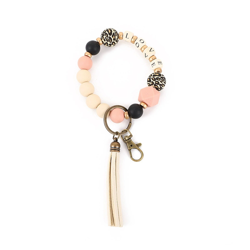 Silicone beaded bracelet, keychain with letters, English letters